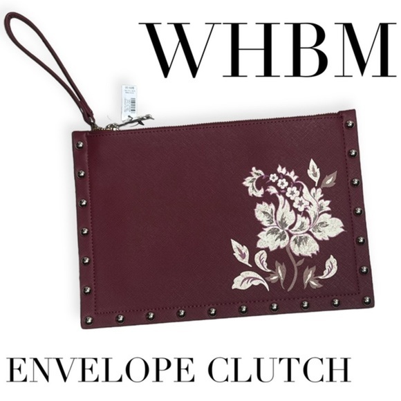 WHBM wine burgundy merlot floral studded envelope clutch wristlet handbag - Picture 1 of 8